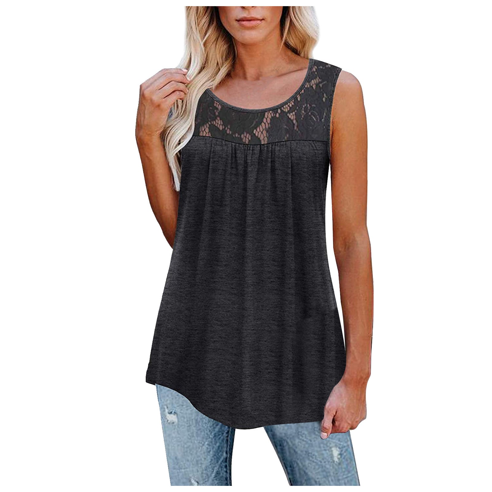 Plus Größe 5XL Sexy Spitze Tops Sommer Frauen Lose Oansatz Tank Tops