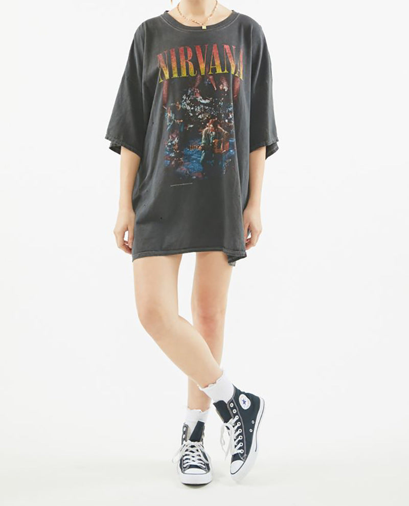 Spring summer girls loose cotton T-shirt cartoon letter printing casual O-neck simple tees tops