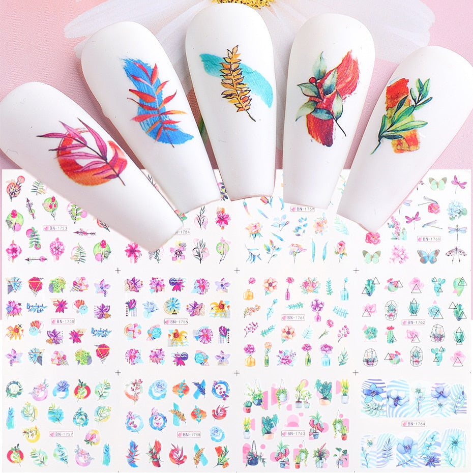 12pcs Valentines Manicure Love Letter Flower Sliders for Nails Inscriptions Nail Art Decoration Water Sticker Tips GLBN1489-1500