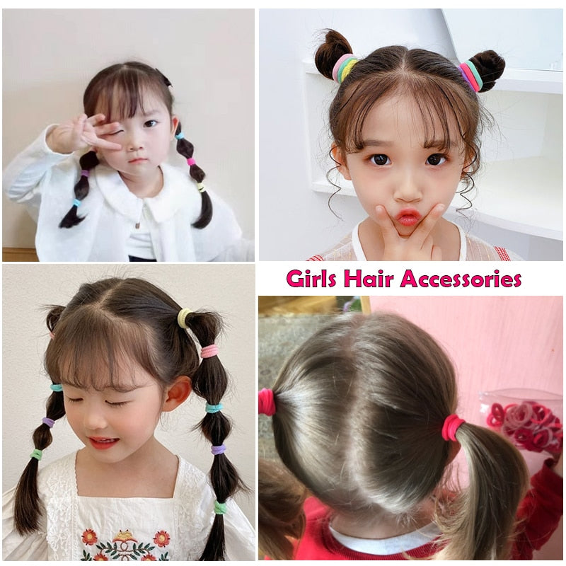 60/100 teile/satz Elastische Haarbänder Mädchen Haar Zubehör Bunte Nylon Stirnband Kinder Pferdeschwanz Halter Scrunchie Ornamente Geschenk