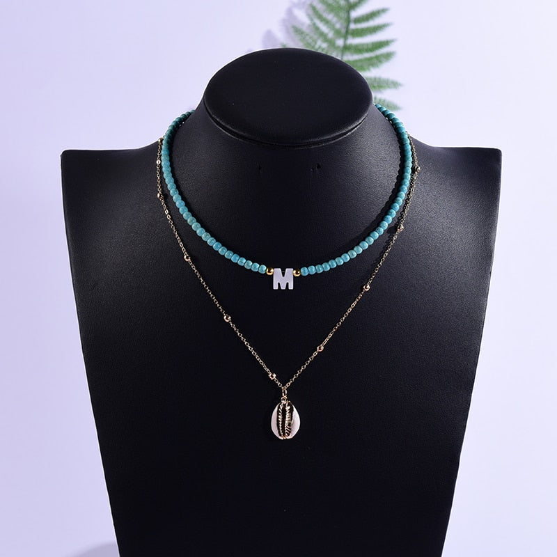 2 Stück benutzerdefinierte Brief Shell Anhänger Halskette für Frauen Halsband Goth ästhetische Boho Vintage Collier Femme Mode Sommer Schmuck