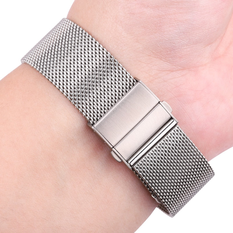 Mesh Milanese Loop Armband Armband 16mm 18mm 20mm 22mm 24mm Silber Schwarz Smart Watch Band für Galaxy Watch 4 5 Pro Strap