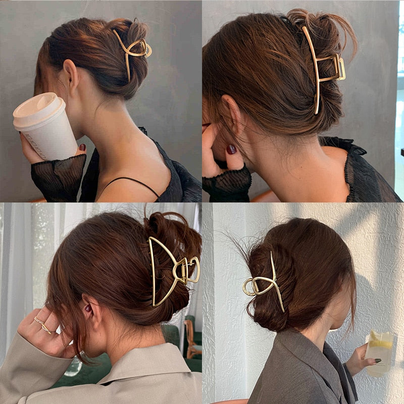 Elegant Gold Silver Hollow Geometric Metal Hair Claw For Women Long Thick Hair Holder Hair Claw Clip Fashion Hair Accessories