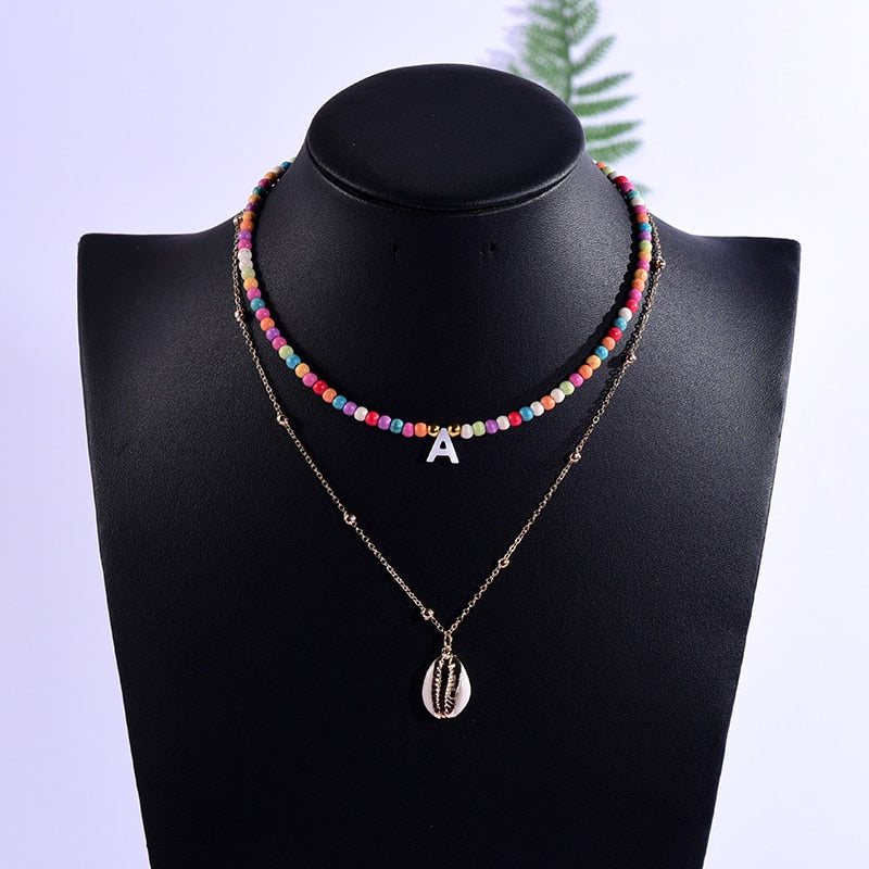 2 Stück benutzerdefinierte Brief Shell Anhänger Halskette für Frauen Halsband Goth ästhetische Boho Vintage Collier Femme Mode Sommer Schmuck