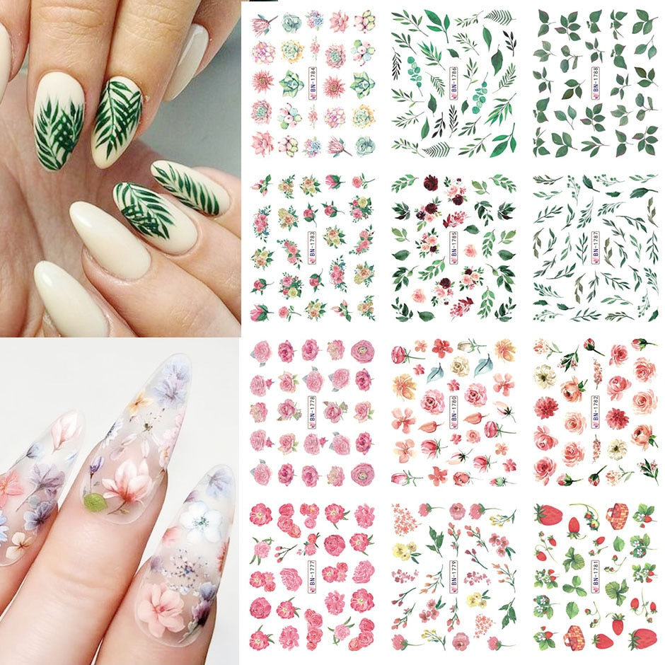 12pcs Valentines Manicure Love Letter Flower Sliders for Nails Inscriptions Nail Art Decoration Water Sticker Tips GLBN1489-1500