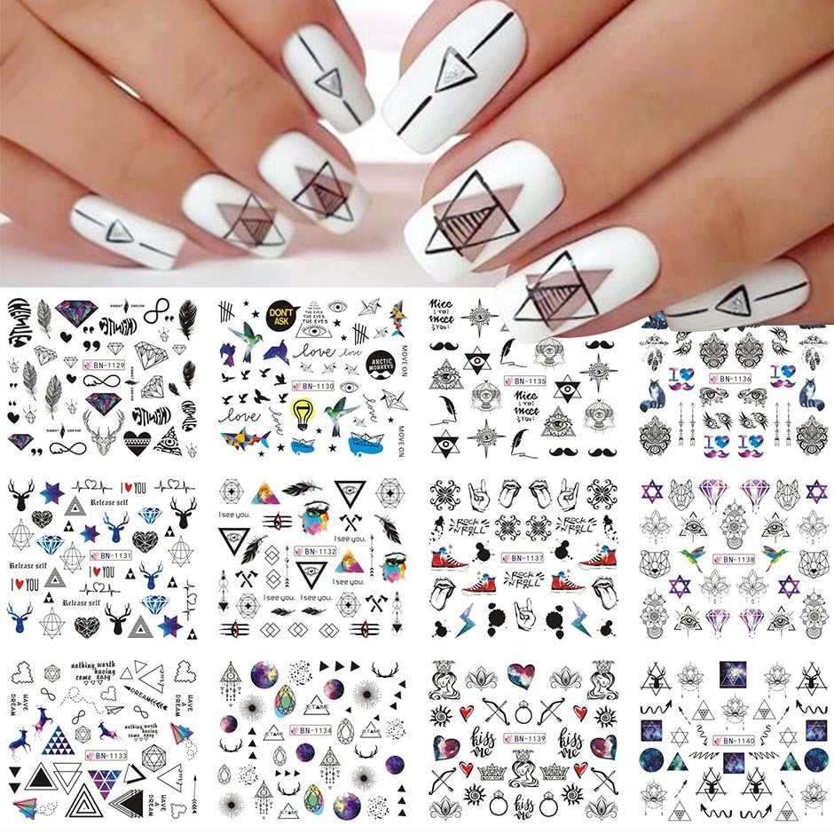 12pcs Valentines Manicure Love Letter Flower Sliders for Nails Inscriptions Nail Art Decoration Water Sticker Tips GLBN1489-1500