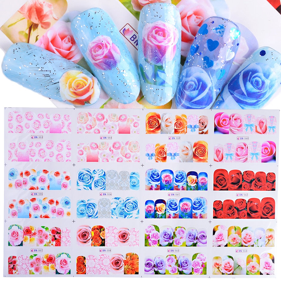 12pcs Valentines Manicure Love Letter Flower Sliders for Nails Inscriptions Nail Art Decoration Water Sticker Tips GLBN1489-1500