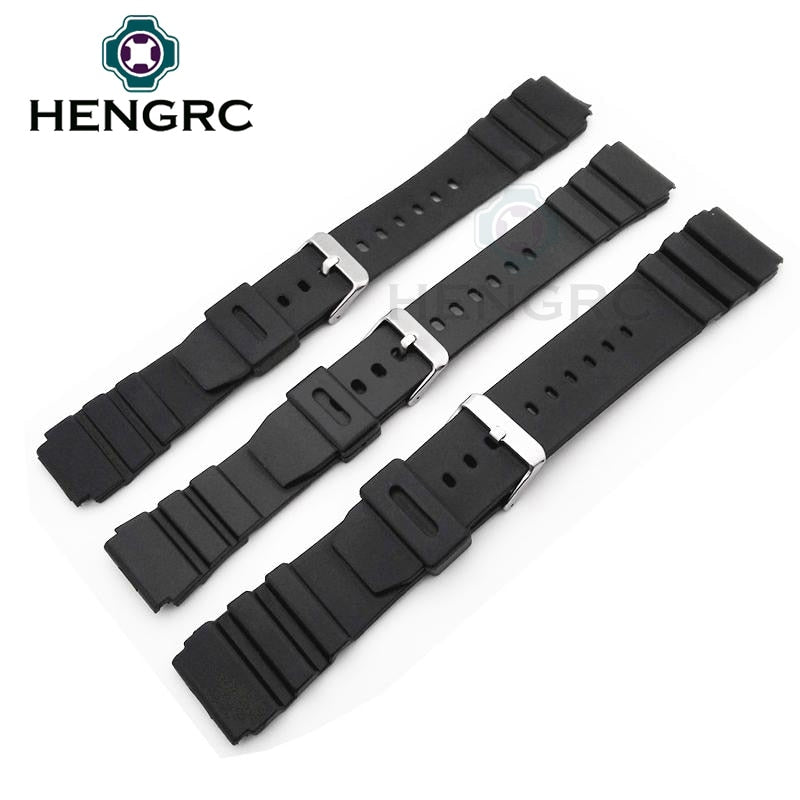 Silikon-Uhrenarmbänder 18 20 22 mm Herren Schwarz Sport Tauchen Gummi-Uhrenarmband Silber Edelstahl-Schnalle