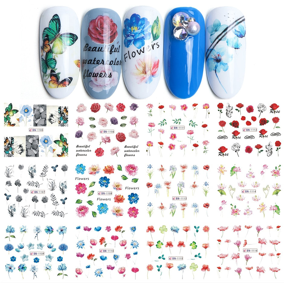 12pcs Valentines Manicure Love Letter Flower Sliders for Nails Inscriptions Nail Art Decoration Water Sticker Tips GLBN1489-1500