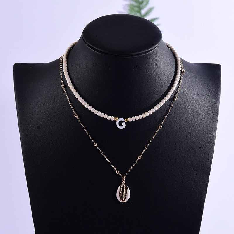 2 Stück benutzerdefinierte Brief Shell Anhänger Halskette für Frauen Halsband Goth ästhetische Boho Vintage Collier Femme Mode Sommer Schmuck