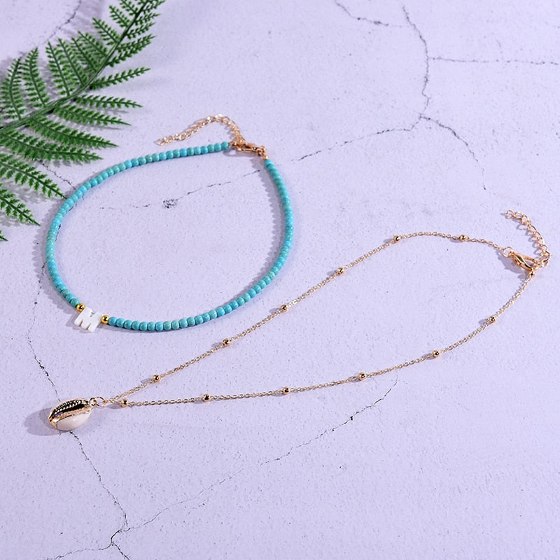 2 Stück benutzerdefinierte Brief Shell Anhänger Halskette für Frauen Halsband Goth ästhetische Boho Vintage Collier Femme Mode Sommer Schmuck