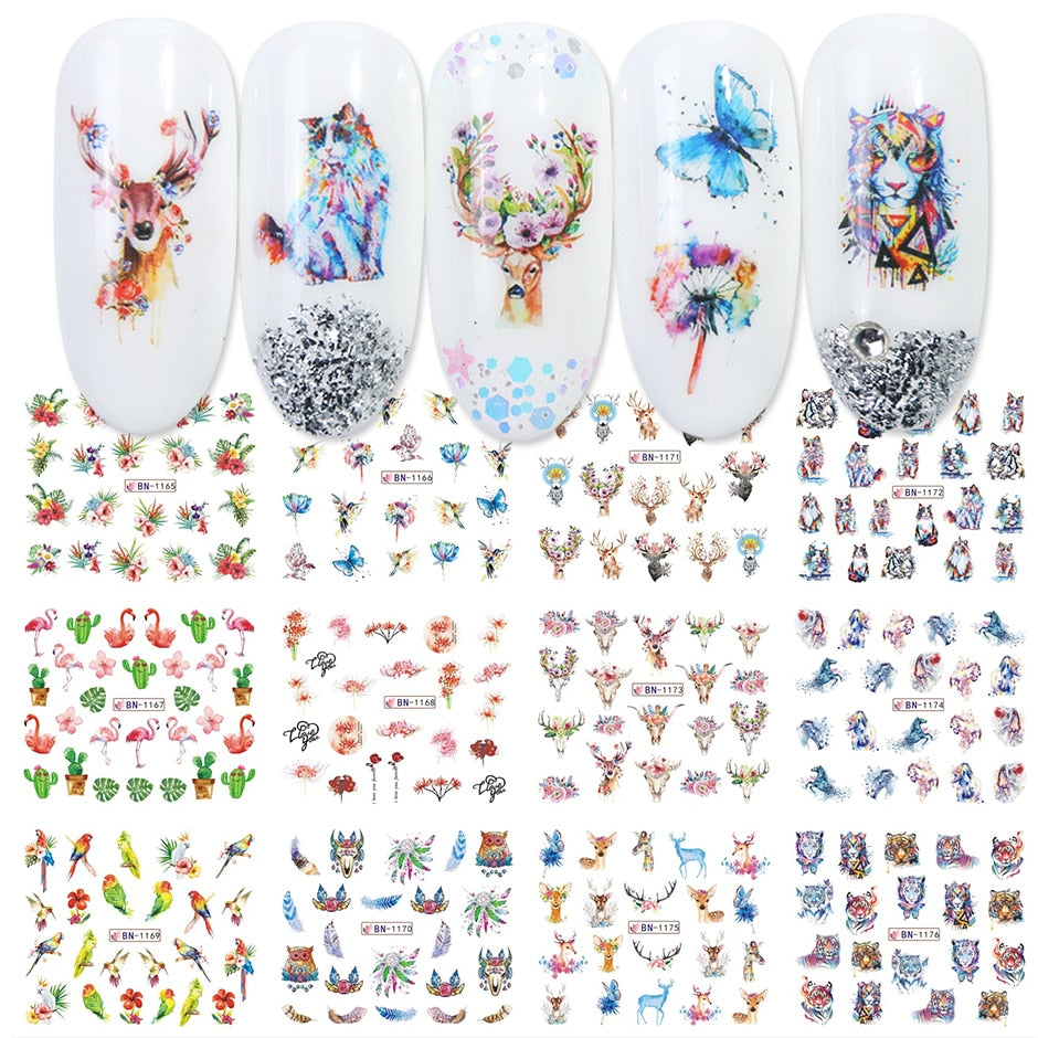 12pcs Valentines Manicure Love Letter Flower Sliders for Nails Inscriptions Nail Art Decoration Water Sticker Tips GLBN1489-1500