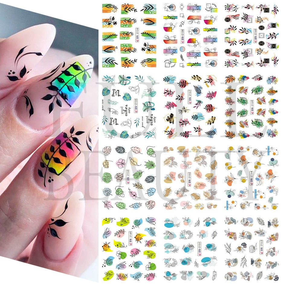 12pcs Valentines Manicure Love Letter Flower Sliders for Nails Inscriptions Nail Art Decoration Water Sticker Tips GLBN1489-1500