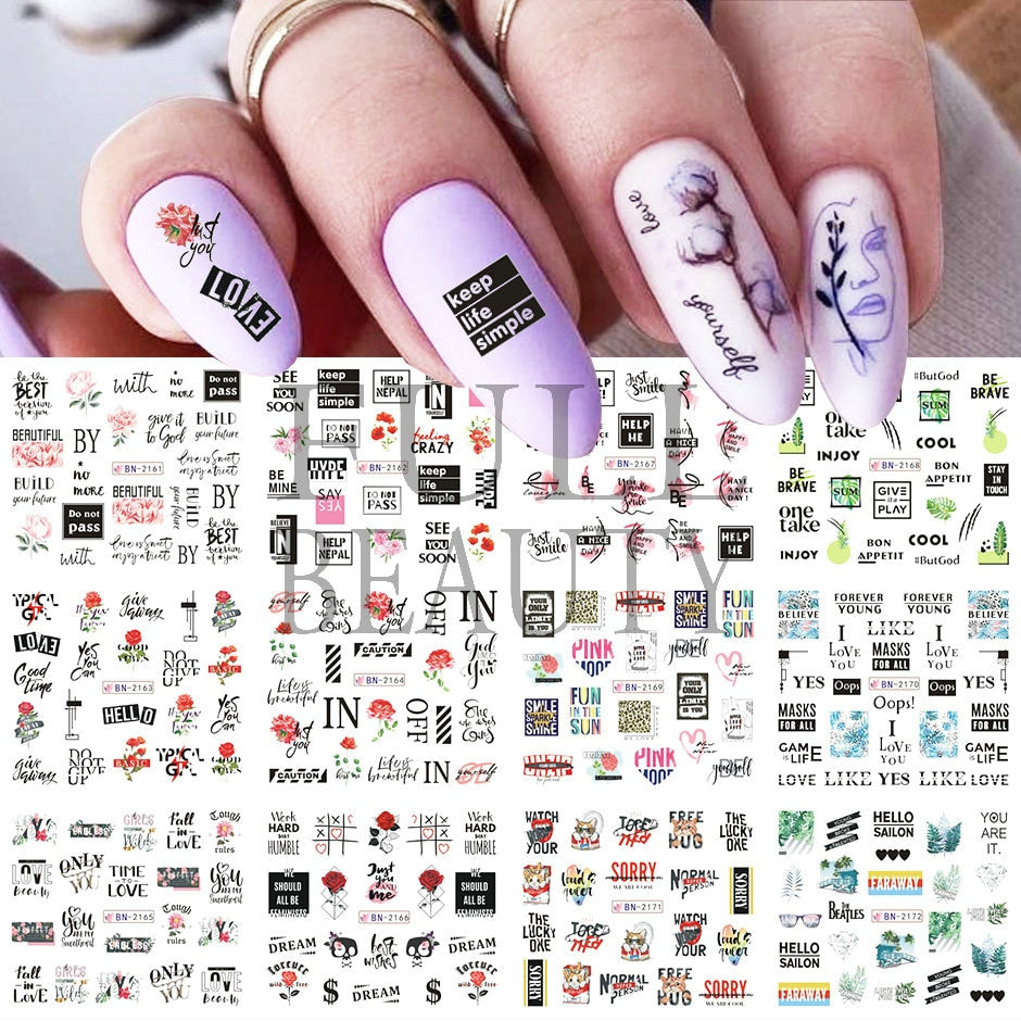 12pcs Valentines Manicure Love Letter Flower Sliders for Nails Inscriptions Nail Art Decoration Water Sticker Tips GLBN1489-1500