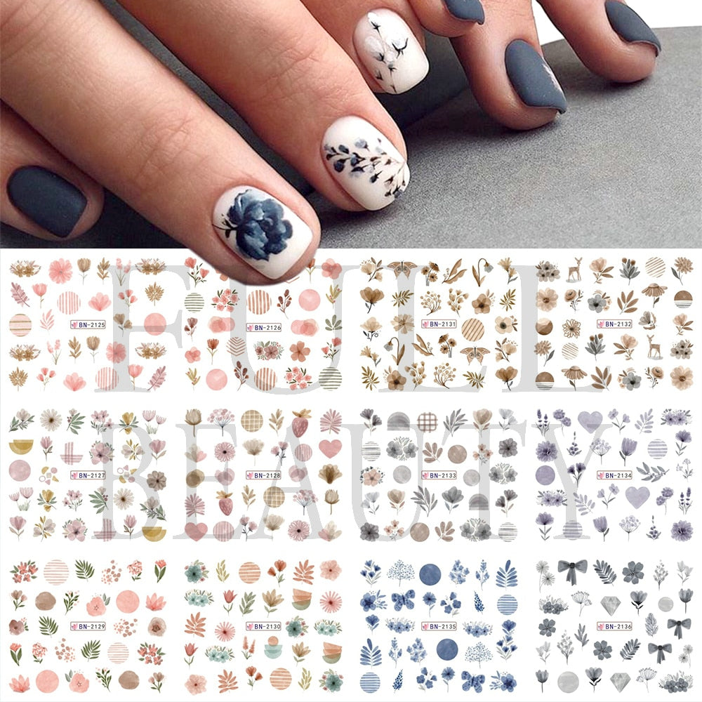 12pcs Valentines Manicure Love Letter Flower Sliders for Nails Inscriptions Nail Art Decoration Water Sticker Tips GLBN1489-1500