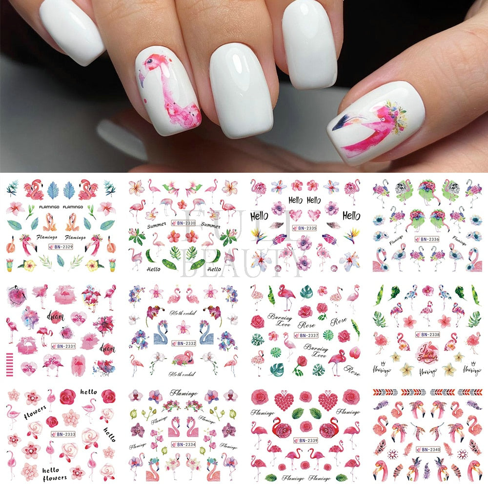 12pcs Valentines Manicure Love Letter Flower Sliders for Nails Inscriptions Nail Art Decoration Water Sticker Tips GLBN1489-1500