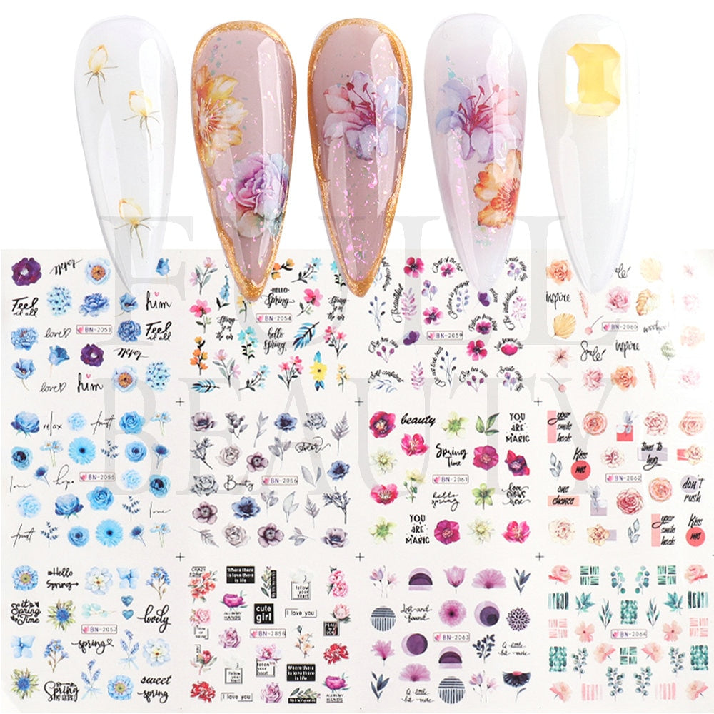 12pcs Valentines Manicure Love Letter Flower Sliders for Nails Inscriptions Nail Art Decoration Water Sticker Tips GLBN1489-1500