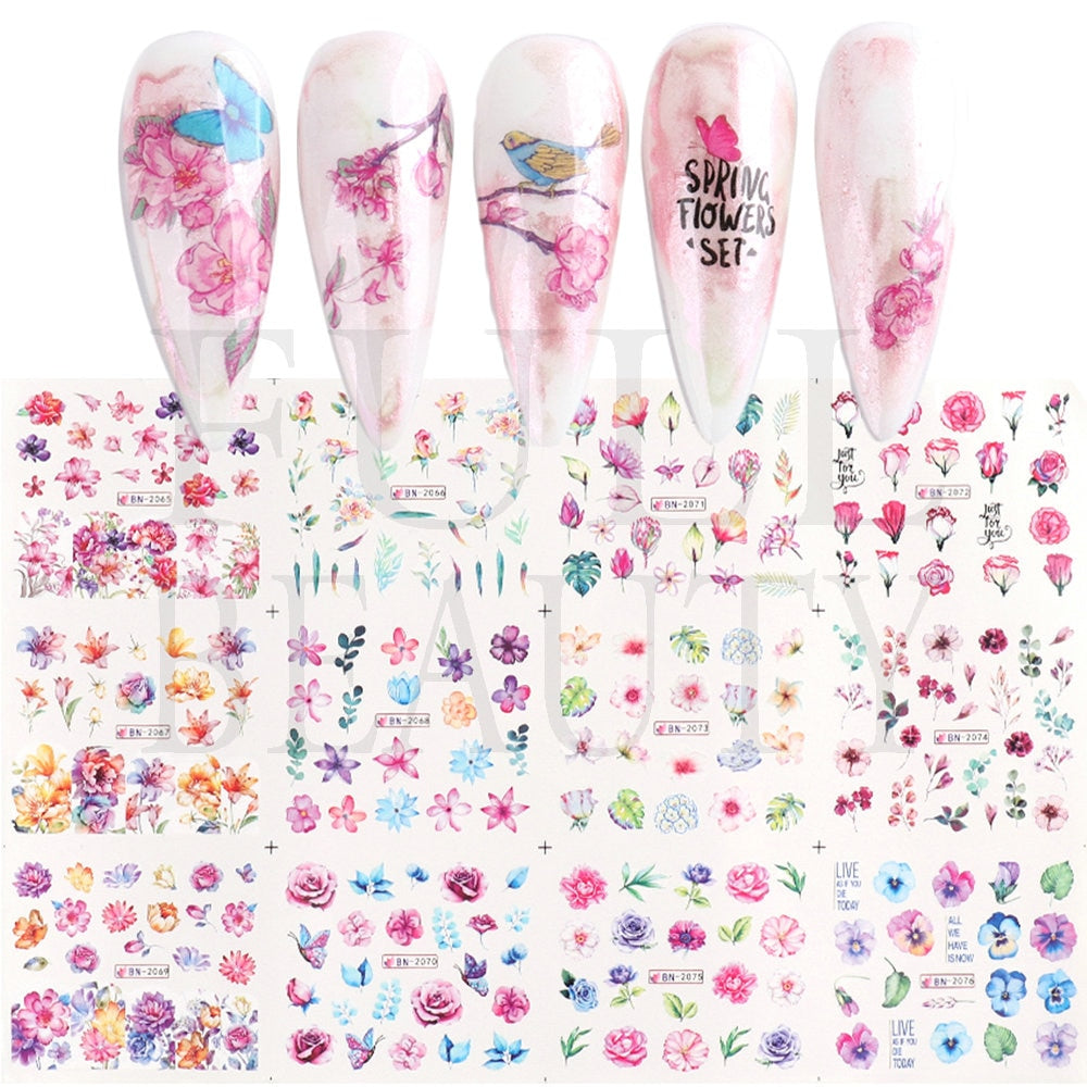 12pcs Valentines Manicure Love Letter Flower Sliders for Nails Inscriptions Nail Art Decoration Water Sticker Tips GLBN1489-1500