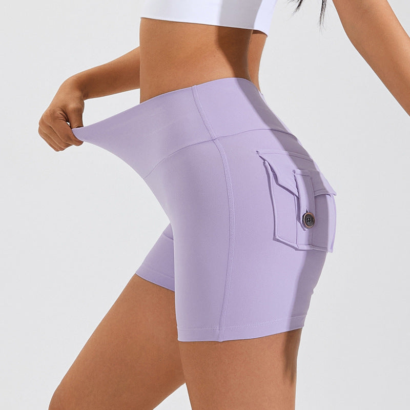 Hohe Taille Hüftheben Shorts mit Taschen Quick Dry Yoga Fitness Sport Hosen Sommer Frauen Kleidung