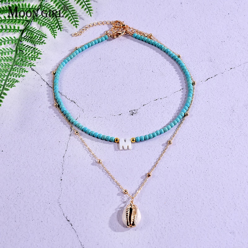 2 Stück benutzerdefinierte Brief Shell Anhänger Halskette für Frauen Halsband Goth ästhetische Boho Vintage Collier Femme Mode Sommer Schmuck